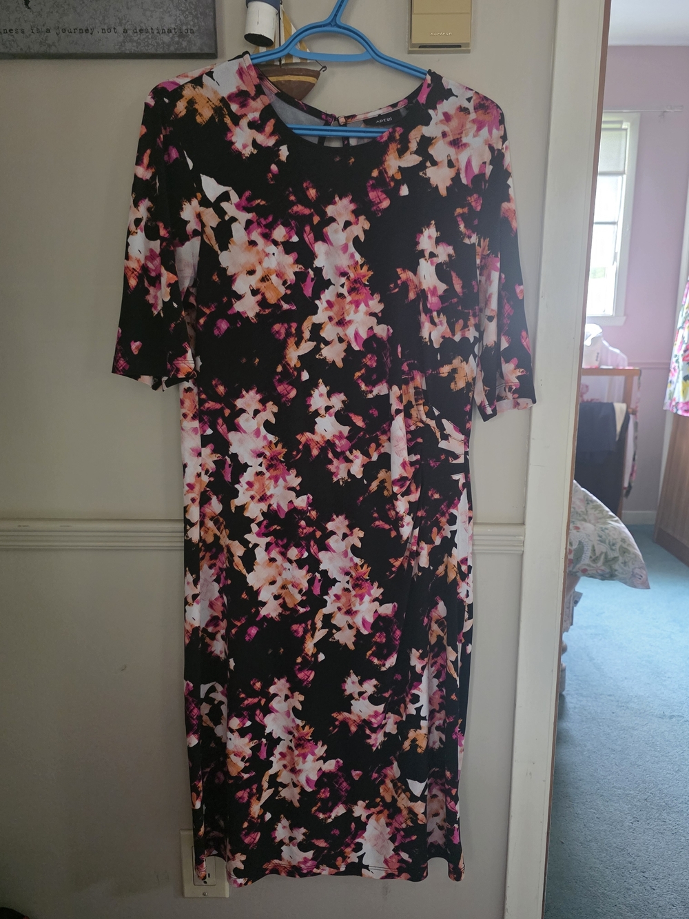 Apt. 9 Black Midi Dress with Pink & Orange Floral Print